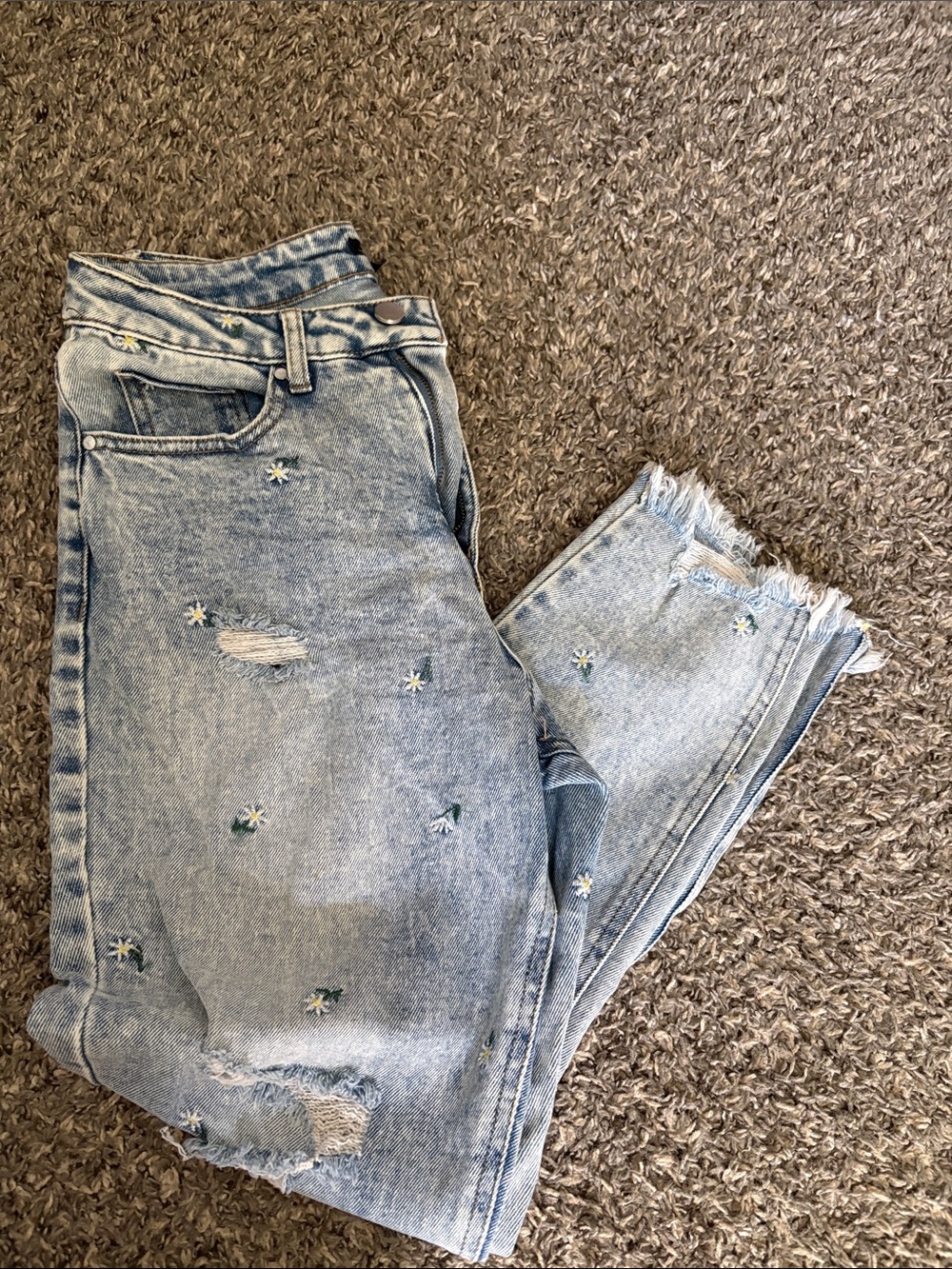 Material Girl Light Blue Distressed Boyfriend Jeans with Star Embroidery - Picture 3 of 3